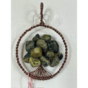 Handmade Copper and Serpentine Crystal Tree of life 3.5x2” Wall Decor